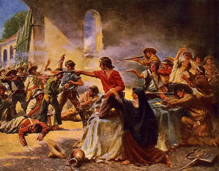 Battle of the Alamo: the last defenders fight inside the walls (Percy Moran, 1912).