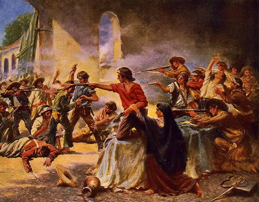 Battle of the Alamo: the last defenders fight inside the walls (Percy Moran, 1912).