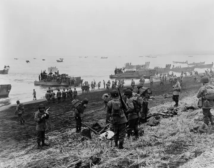 U.S. soldiers land at Massacre Bay to retake Attu from the Japanese, 11 May 1943.
