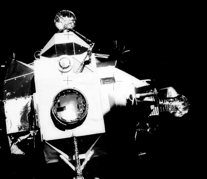 Aquarius drifts away after jettison, about an hour before splashdown, 17 April 1970 (AS13-59-8562)