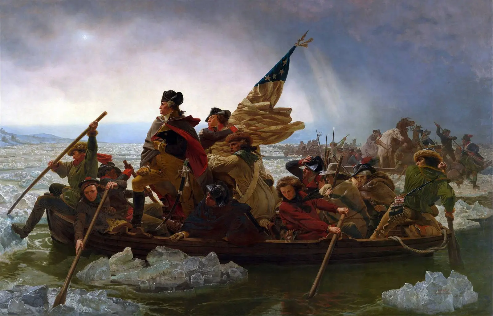 Washington Crossing the Delaware (Emanuel Leutze, 1851), 21 feet wide, at the Metropolitan Museum of Art.
