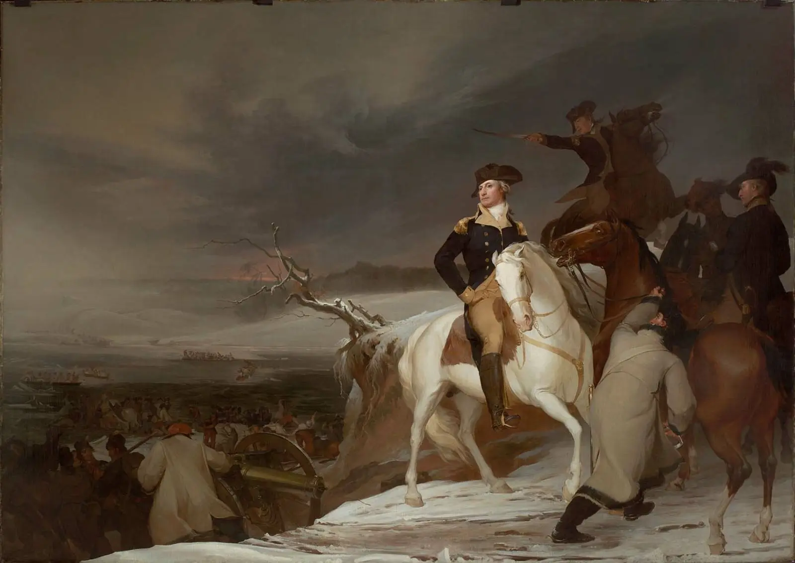 The Passage of the Delaware (Thomas Sully, 1819): Washington on the Pennsylvania bank as his army loads into the boats.