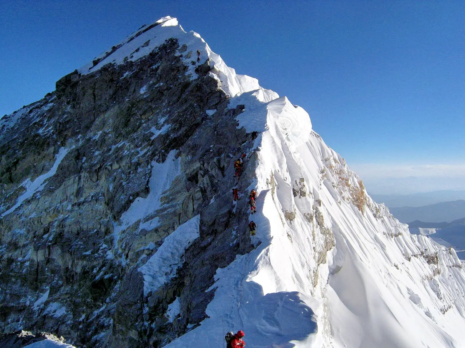Climbers on the Southeast Ridge below the summit, the route Whittaker and Gombu took on 1 May 1963.