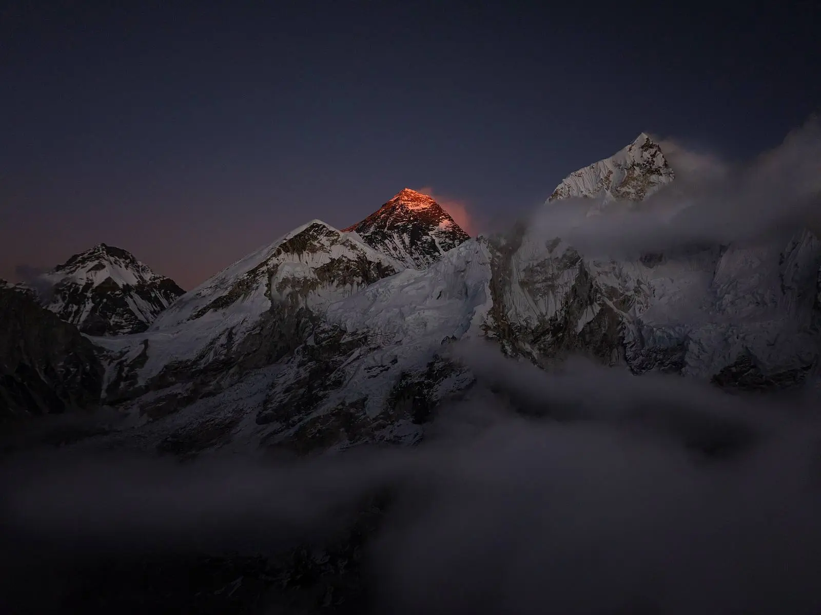 Sunset lights Everest’s summit, the hour Hornbein and Unsoeld stood on top on 22 May 1963.