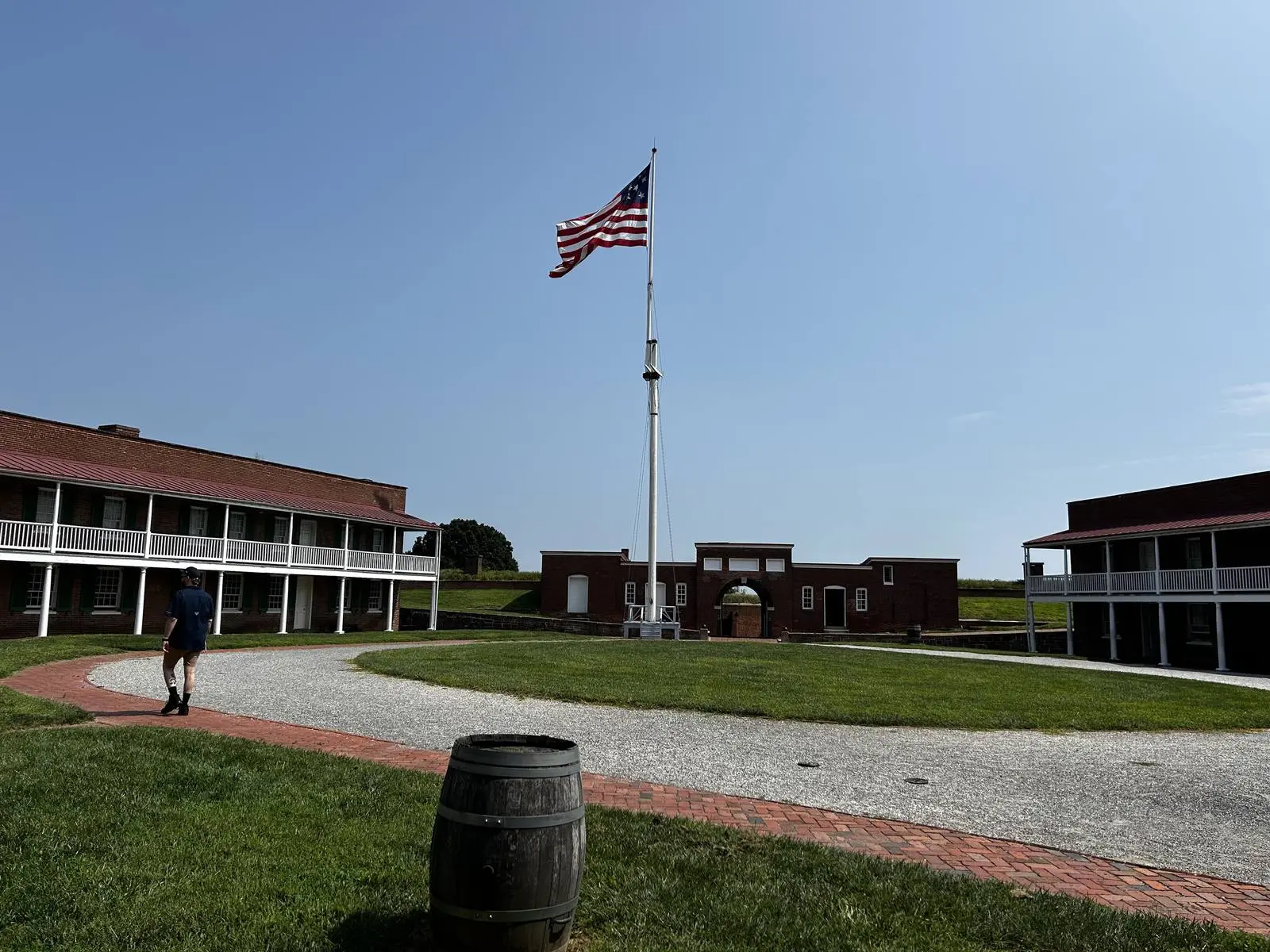 A 15-star flag flies over the parade ground inside Fort McHenry today.