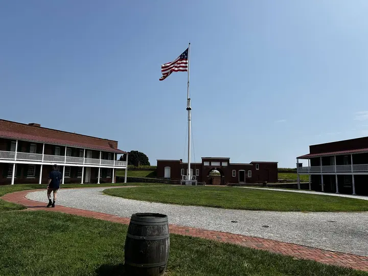 A 15-star flag flies over the parade ground inside Fort McHenry today.