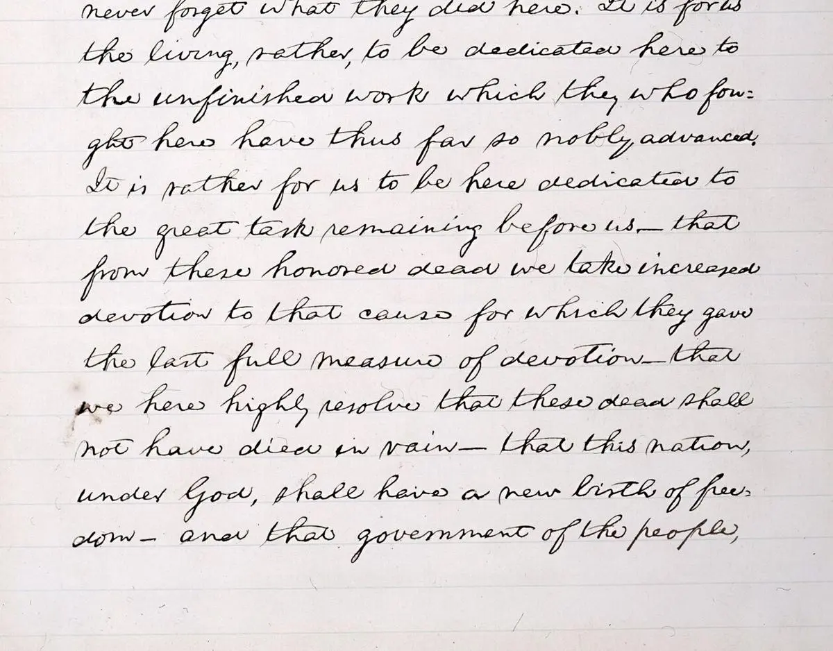 The close of the Bliss copy, written in March 1864, the only copy Lincoln titled, dated and signed: “that this nation, under God, shall have a new birth of freedom.”