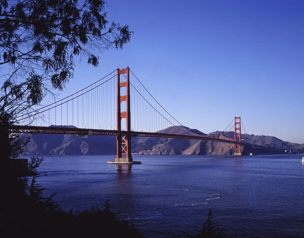The Golden Gate Bridge and the Marin Headlands from the San Francisco shore.