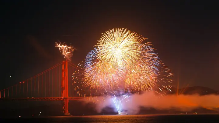 Fireworks over the bridge on its 75th anniversary, May 2012.