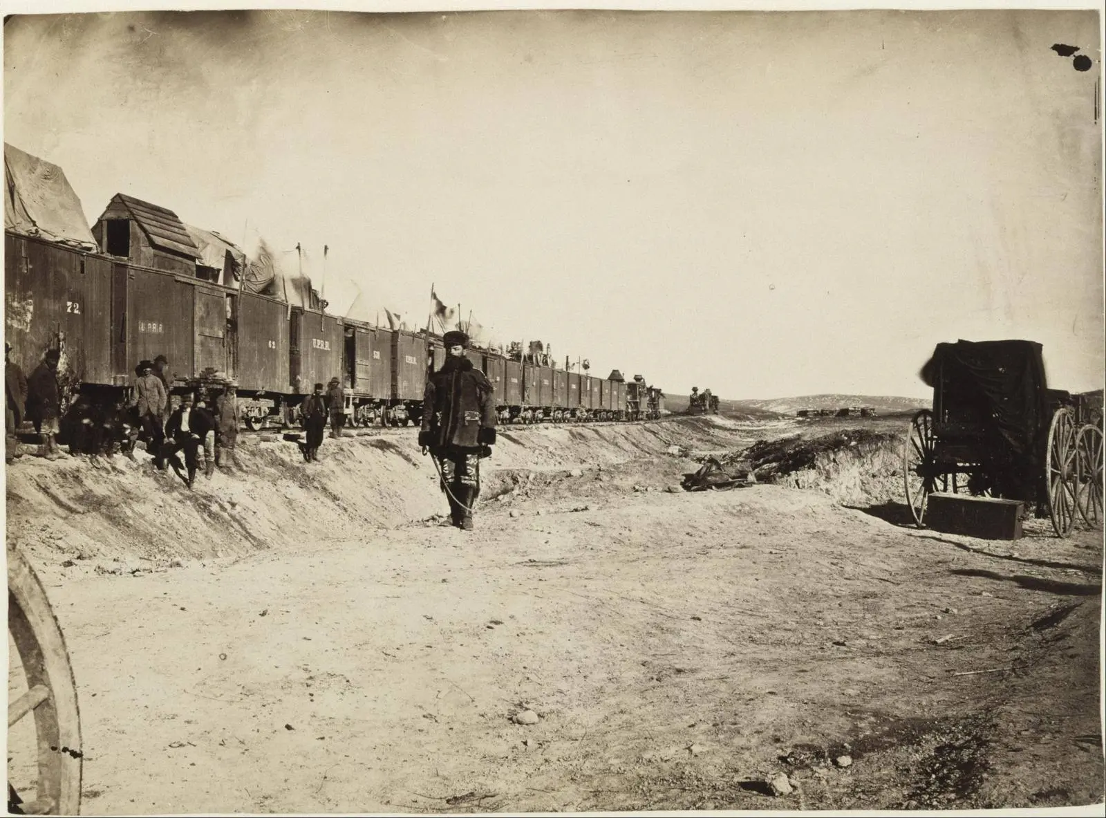 General Jack Casement and his Union Pacific track-laying train, photographed by Andrew J. Russell, 1867–68