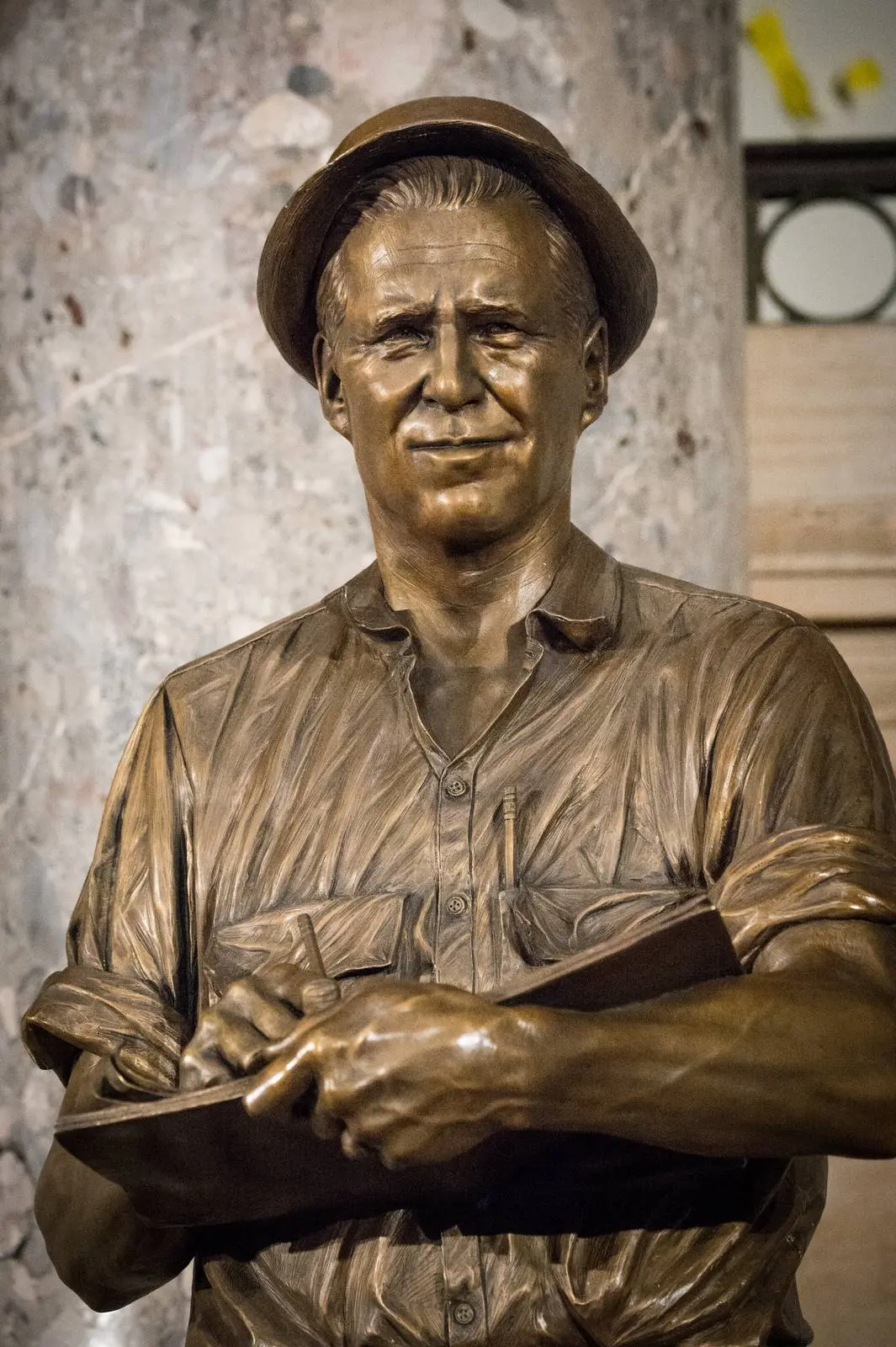 Iowa’s bronze of Borlaug in National Statuary Hall, unveiled in the U.S. Capitol on the centennial of his birth, 25 March 2014.