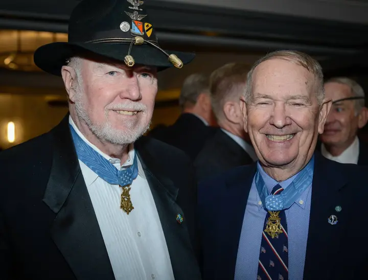 Medal of Honor recipients Bruce Crandall and Joe Marm at the banquet for the 50th anniversary of the Battle of Ia Drang, November 2015.