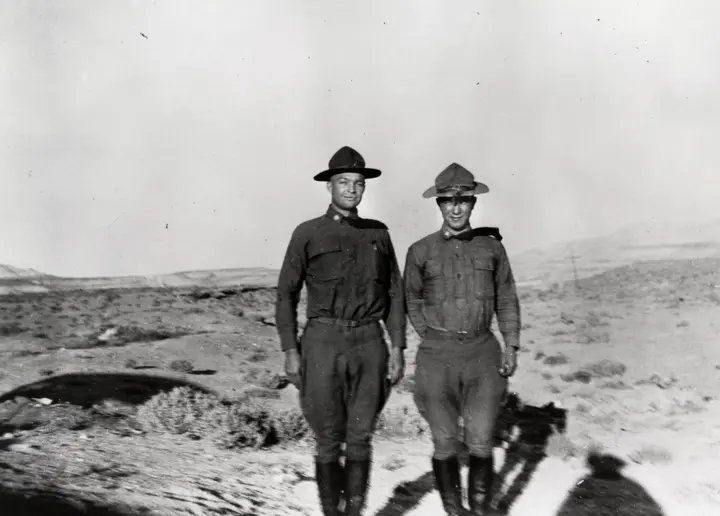 "Brett & I": Lt. Col. Dwight D. Eisenhower (left) and Maj. Sereno Brett on the 1919 convoy, in Wyoming.