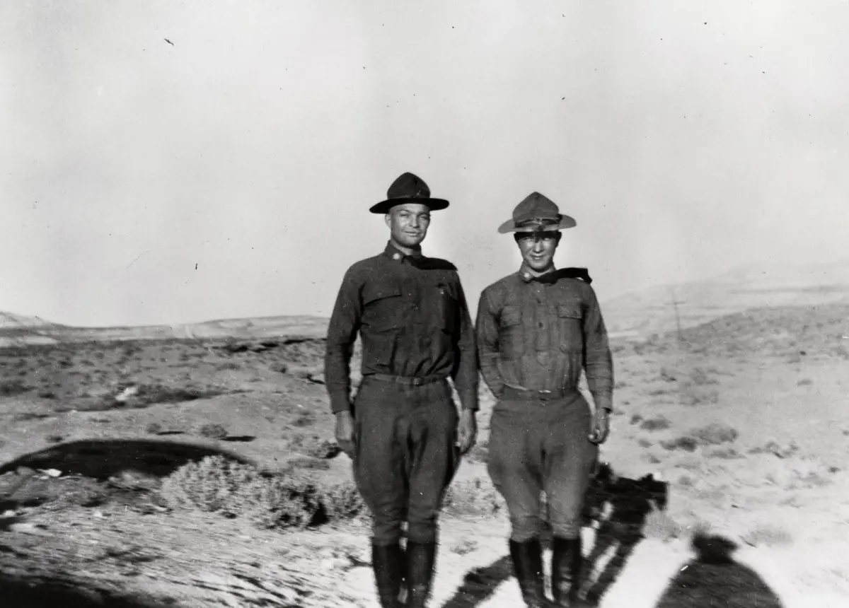 "Brett & I": Lt. Col. Dwight D. Eisenhower (left) and Maj. Sereno Brett on the 1919 convoy, in Wyoming.
