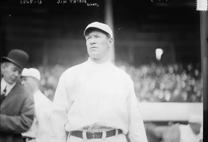 Thorpe at the Polo Grounds as a New York Giant, 1913