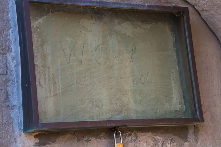 “W Clark July 25 1806,” carved by Clark into Pompeys Pillar on the Yellowstone River on the way home.