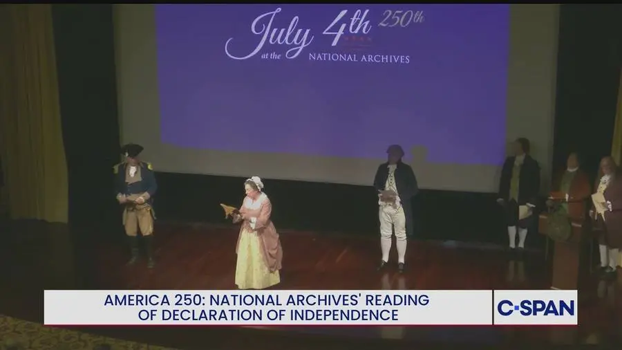 Interpreters read the Declaration at the National Archives on July 4, 2026 (video still).