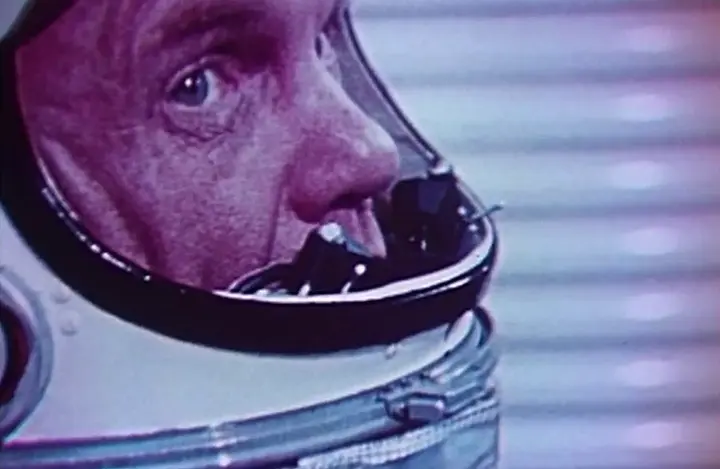 Glenn in his pressure suit, from NASA's 1962 film Friendship 7 (video still)
