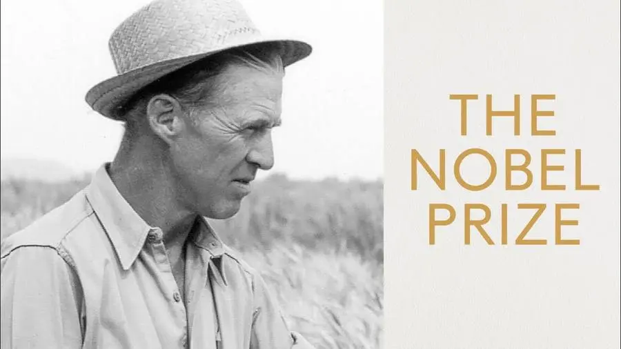 Norman Borlaug in a wheat field, from the Nobel Prize’s video on the Green Revolution.