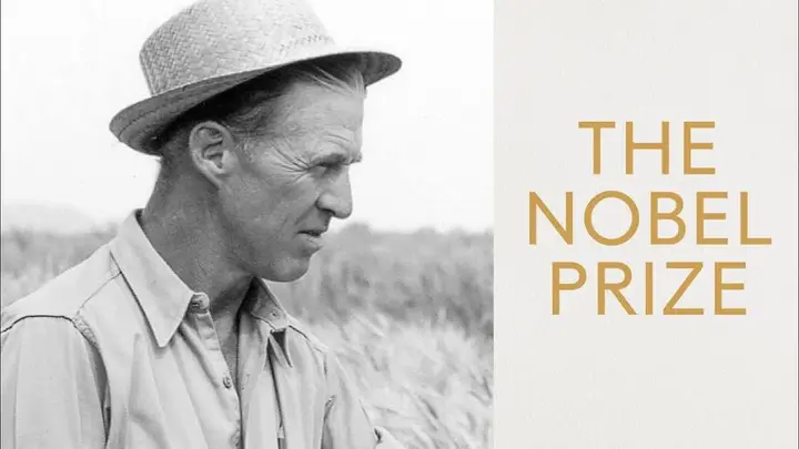 Norman Borlaug in a wheat field, from the Nobel Prize’s video on the Green Revolution.