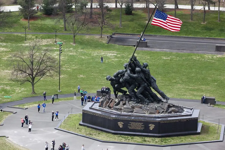 Aerial view of the U.S. Marine Corps War Memorial, Arlington, Virginia, 6 April 2018