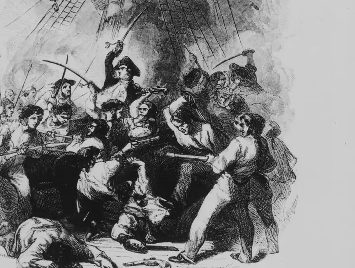 Hand-to-hand fighting on the deck of Serapis, from an old engraving.