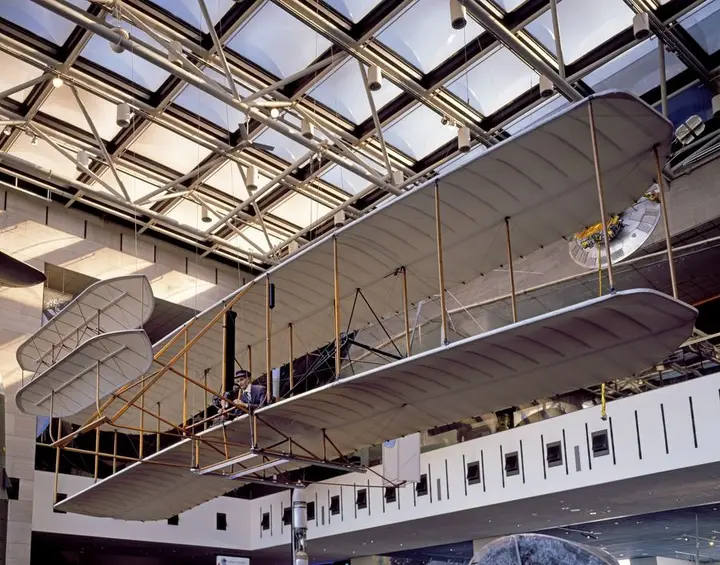 The original 1903 Wright Flyer on display at the Smithsonian's National Air and Space Museum, Washington, D.C. (photographed between 1980 and 2006)