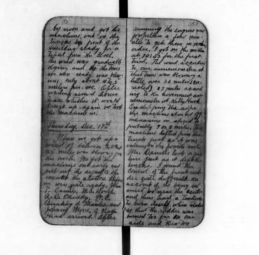 Orville Wright's pocket diary entry for Thursday, December 17, 1903