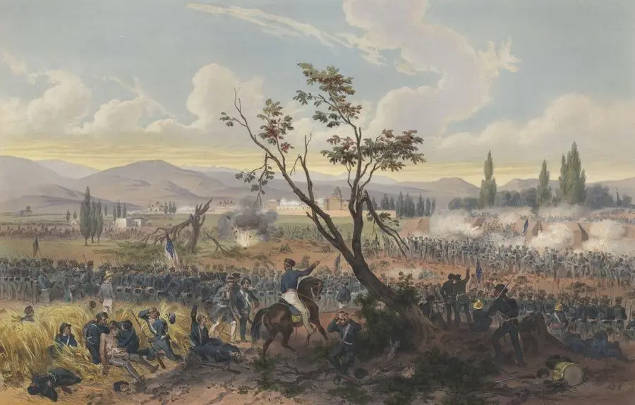 American troops close on the fortified convent at Churubusco, 20 August 1847 (Carl Nebel, 1851).