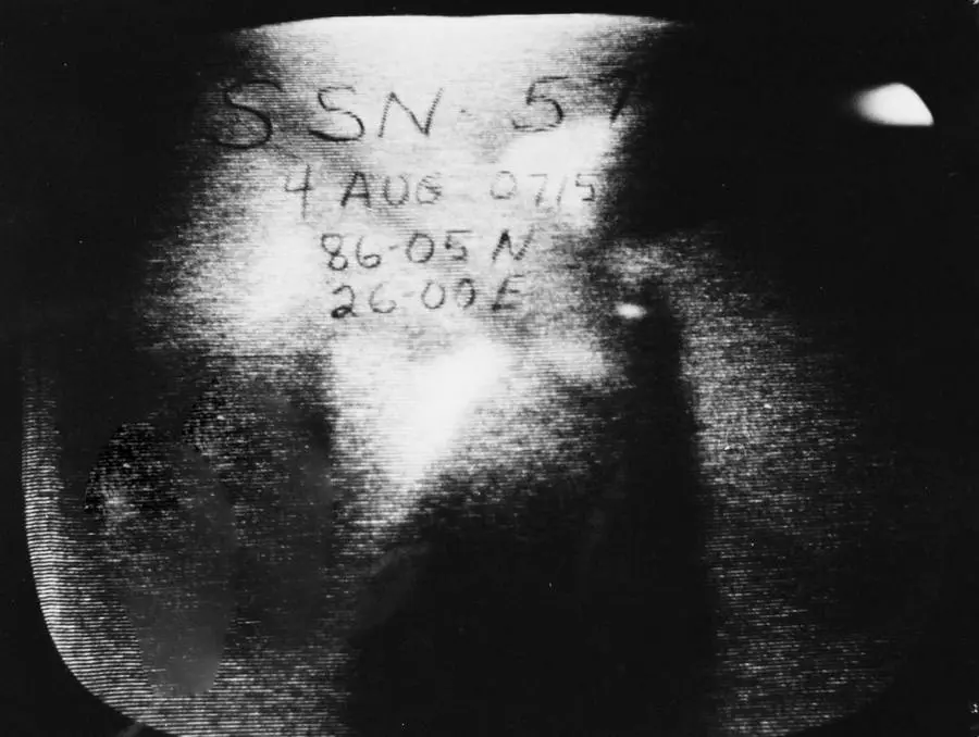 Nautilus’s closed-circuit television shows the ice overhead at 86°05′N on 4 August 1958, the day after the Pole.