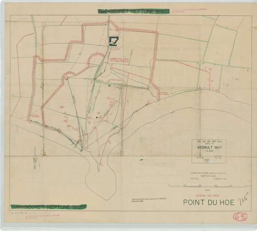 Assault map of "Point du Hoe," HQ 1st U.S. Infantry Division, April 1944