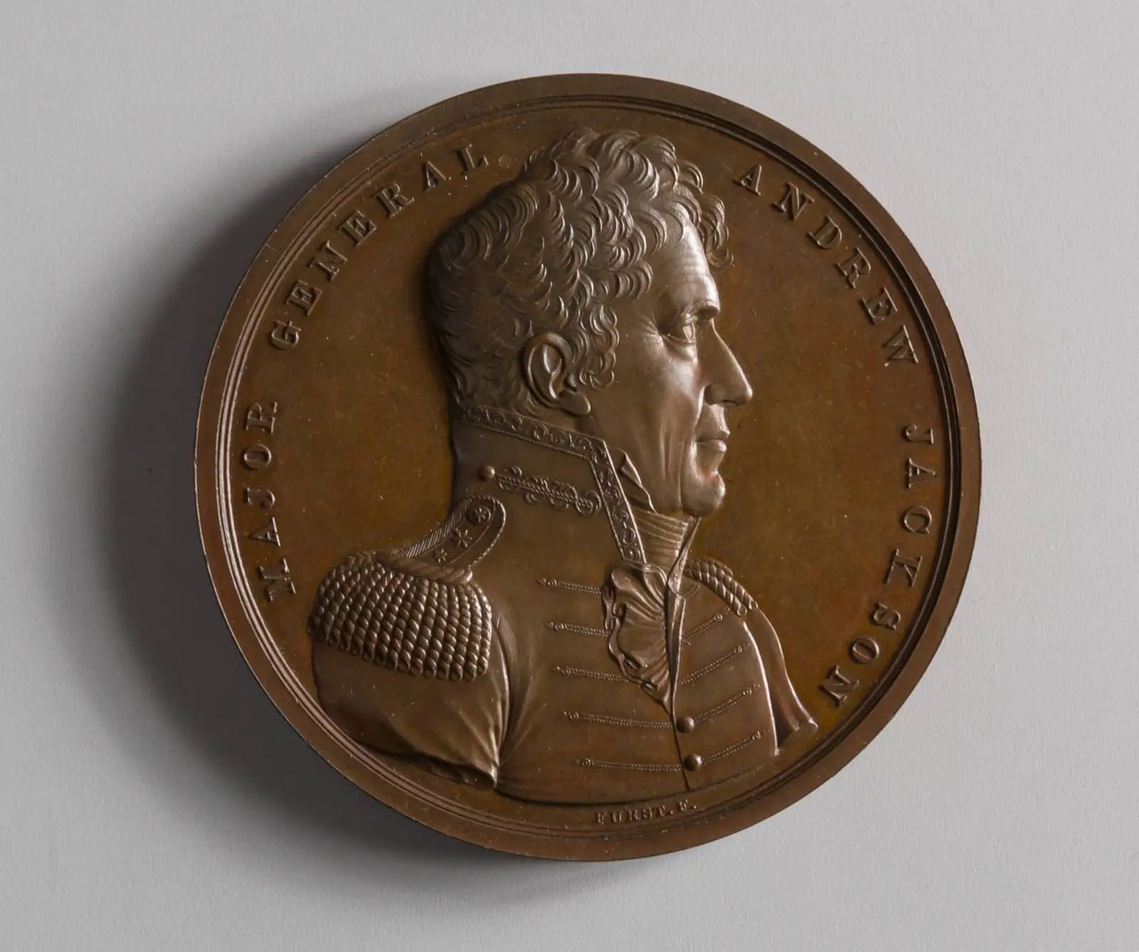 The medal Congress voted Andrew Jackson for the victory, by Moritz Fürst; a bronze copy at the Metropolitan Museum of Art.