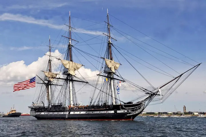 USS Constitution under her own power in Boston Harbor on 19 August 2012, the 200th anniversary of her victory over Guerriere.
