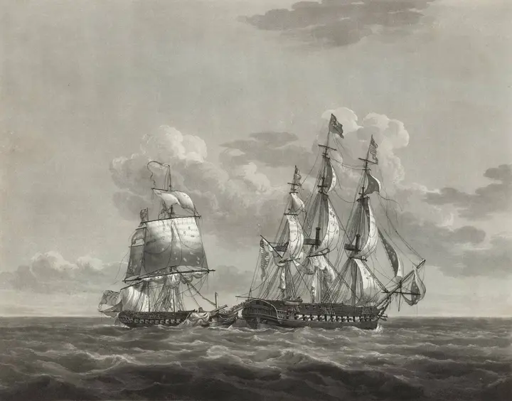 Constitution and HMS Java off Brazil, 29 December 1812 (Nicholas Pocock, from a sketch by Lt. Buchanan, 1814).