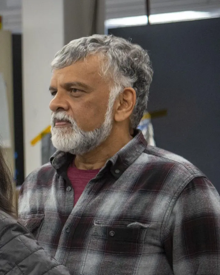 Bob Balaram, Mars Helicopter chief engineer, at a flight test in JPL's Space Simulator, 18 January 2019