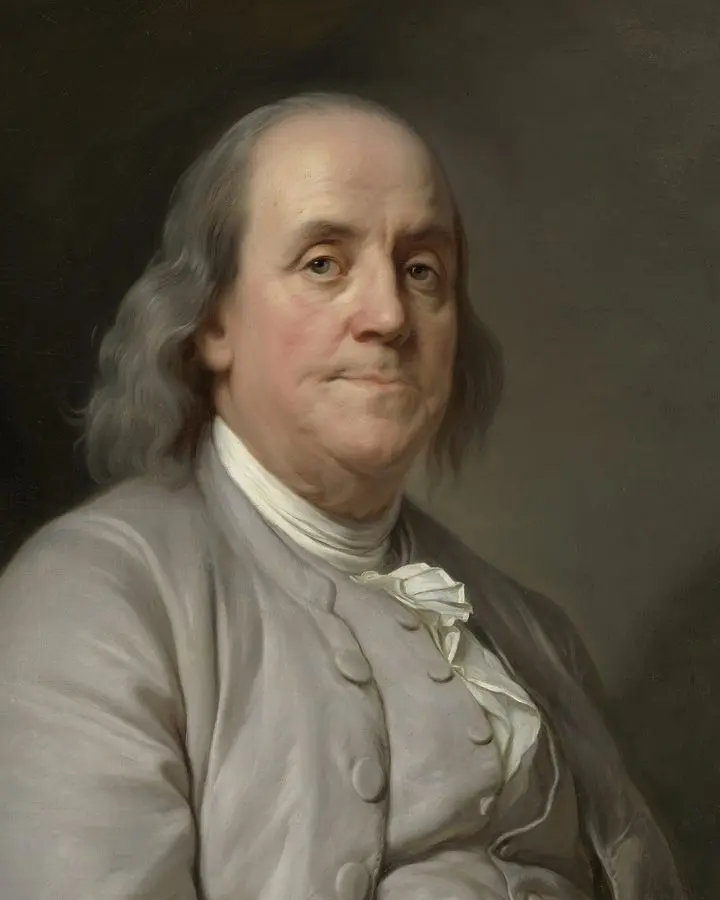 Benjamin Franklin, who helped edit Jefferson's draft, painted by Joseph Siffred Duplessis, c. 1785.