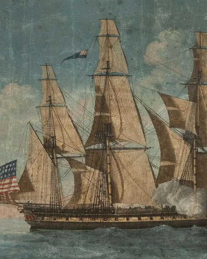 Constitution under sail about 1803, the frigate Joshua Humphreys designed (attributed to Michele Felice Cornè). No free portrait of Joshua Humphreys is available.