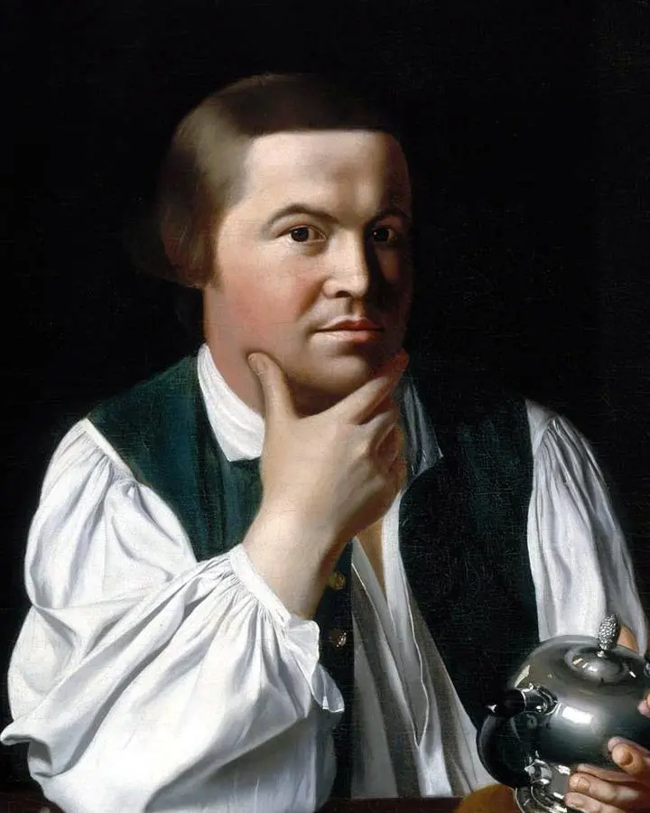 Paul Revere, painted by John Singleton Copley about 1768, holding one of his own silver teapots.