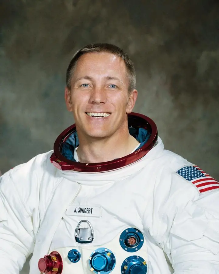 Jack Swigert, Apollo 13 command module pilot, in his official NASA portrait