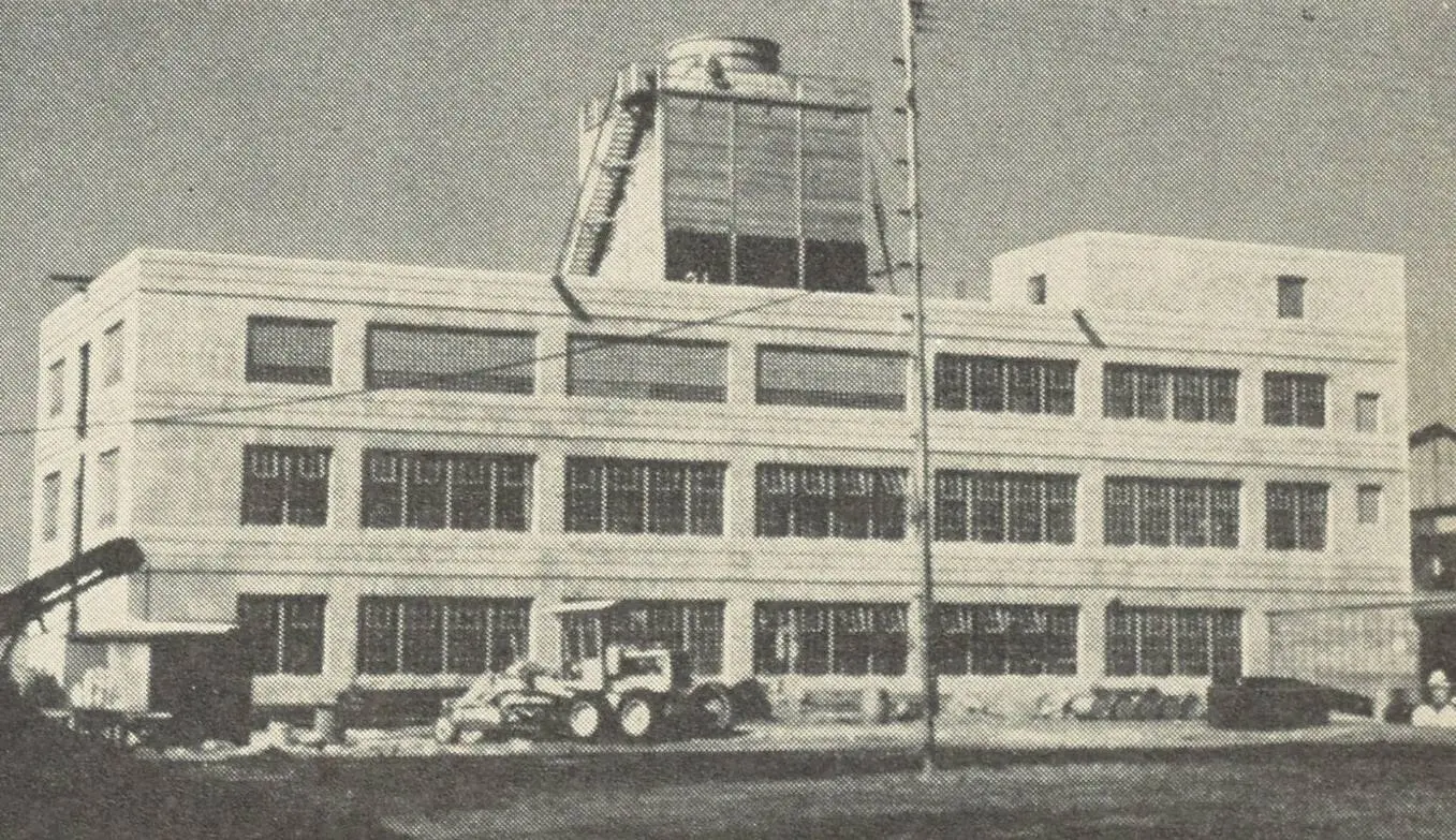 E. R. Squibb & Sons’ new penicillin building, 1944, where giant tanks replaced the glass bottles the mold once grew in.