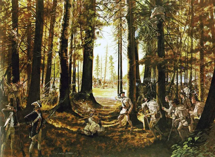 Morgan’s riflemen at Saratoga, 7 October 1777 (H. Charles McBarron Jr.).