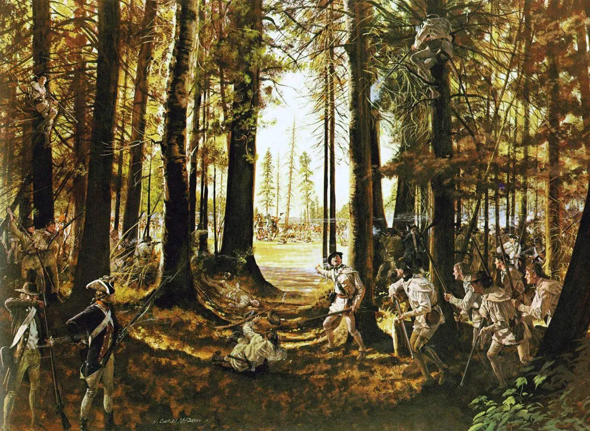 Morgan’s riflemen at Saratoga, 7 October 1777 (H. Charles McBarron Jr.).
