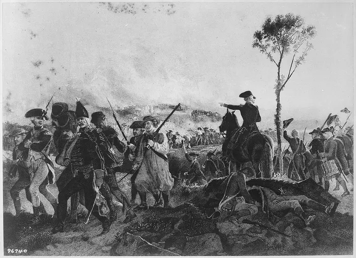 The Battle of Bennington, 16 August 1777, engraved after a painting by Alonzo Chappel.