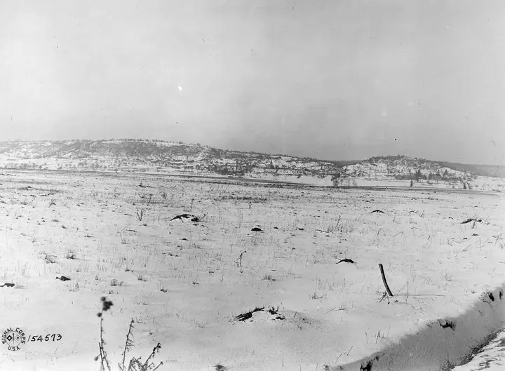 Hill 223, Argonne Forest, marked with the 328th Infantry's line of advance in its capture on 7 October 1918 (111-SC-154573)
