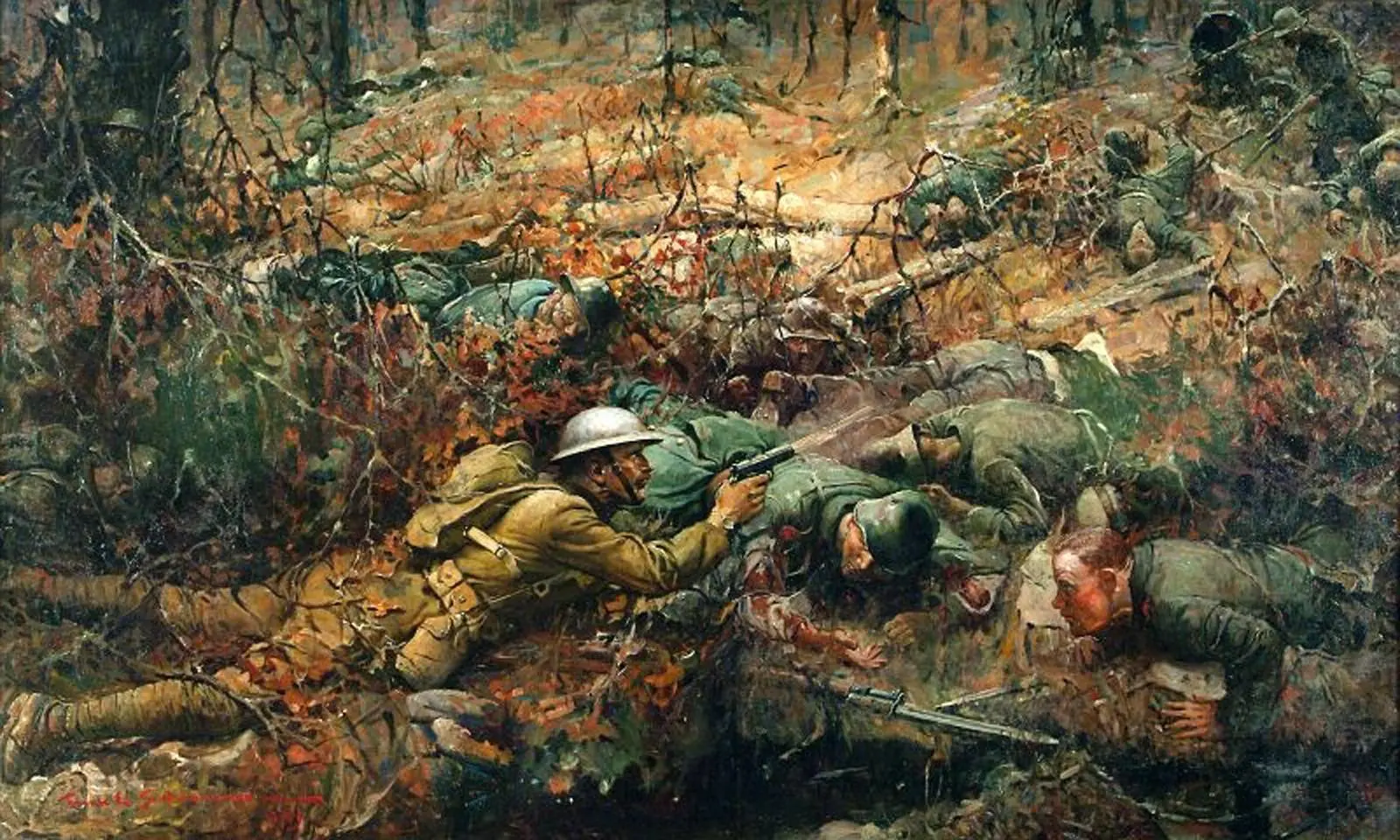 Frank Schoonover's 1919 painting of Corporal York's fight in the Argonne Forest, 8 October 1918