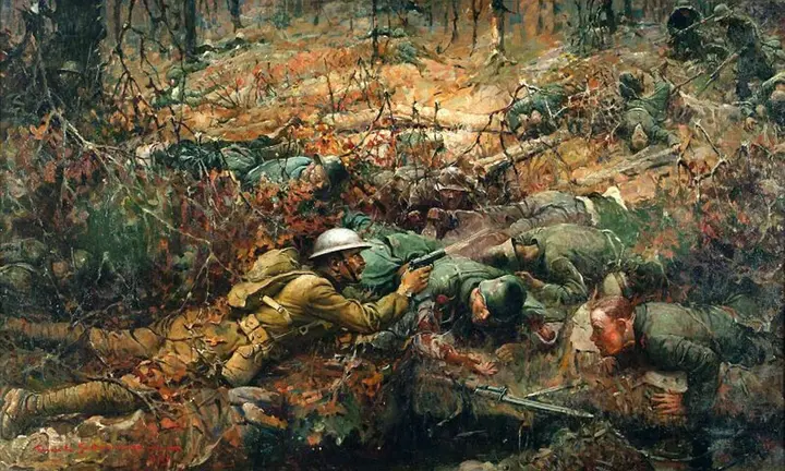 Frank Schoonover's 1919 painting of Corporal York's fight in the Argonne Forest, 8 October 1918