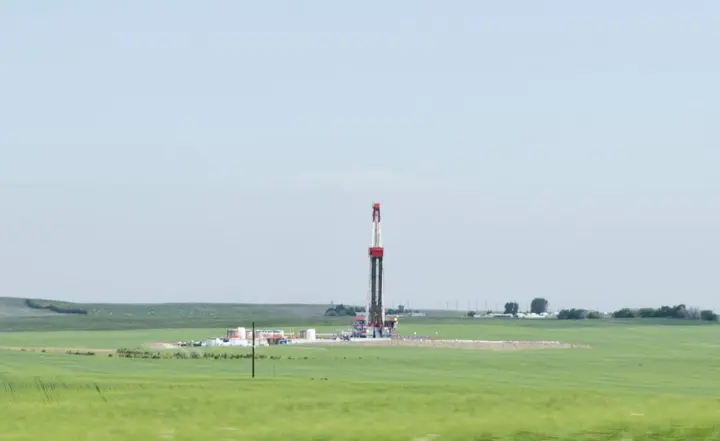 A drilling rig on the prairie west of Watford City, North Dakota, July 2013