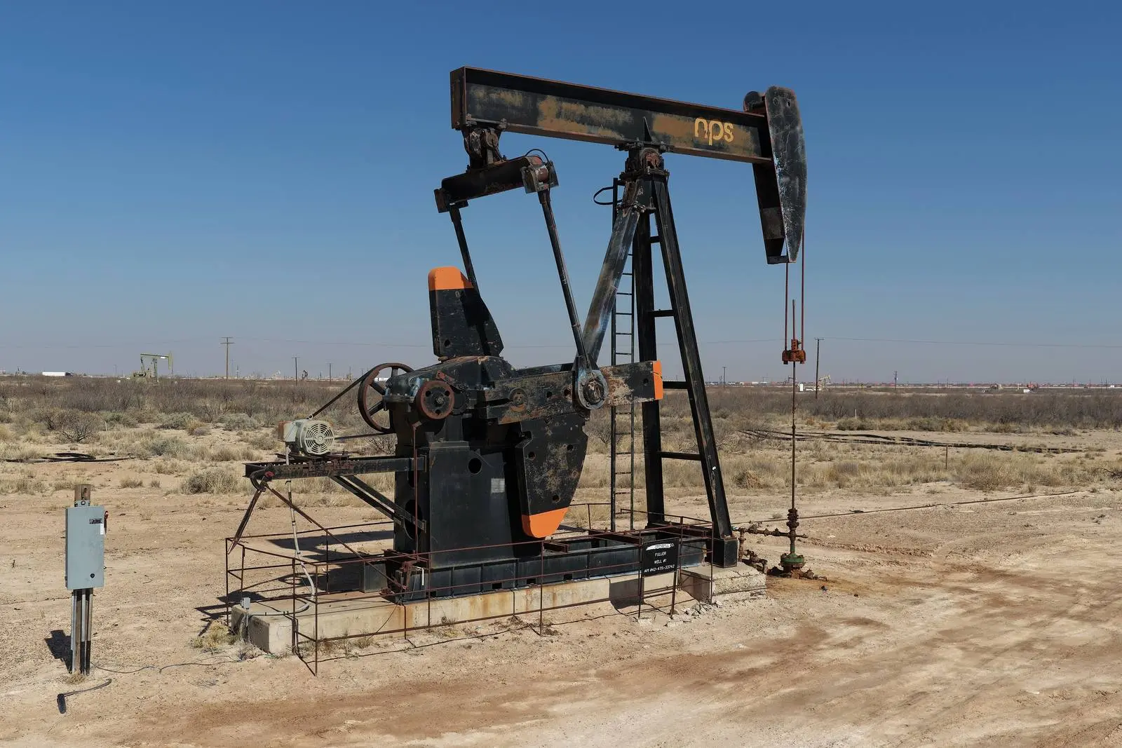 A pumpjack lifts oil from a Permian Basin well near Monahans, Texas, 2026