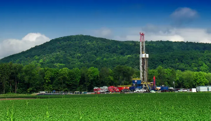 A Marcellus Shale gas rig along Pennsylvania Route 87 in Lycoming County, August 2012