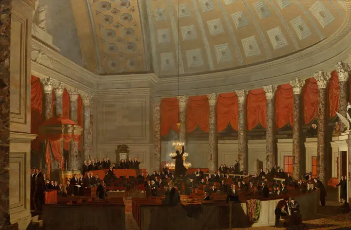 The House of Representatives, Morse’s 1822 painting of the chamber where the House would vote 89 to 83 to fund his line.